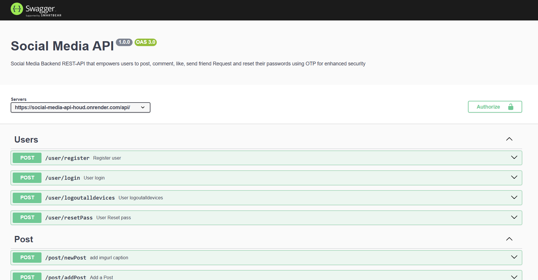 Social Media API Screenshot